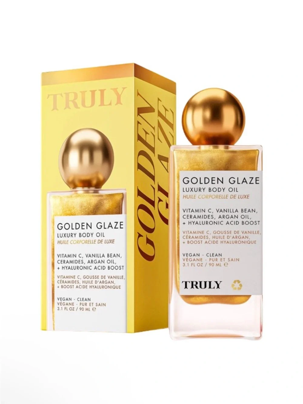 NIB TRULY Golden Glaze Luxury Body Oil 3.1 oz Brightening Shimmer Vegan Glow